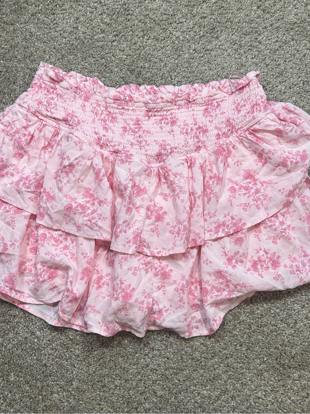 Altar'd State Pink Floral Ruffled Smocked Skirt